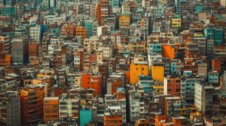 Endless clusters of buildings stretching as far as the eye can see, forming a patchwork of neighborhoods and districtsの素材