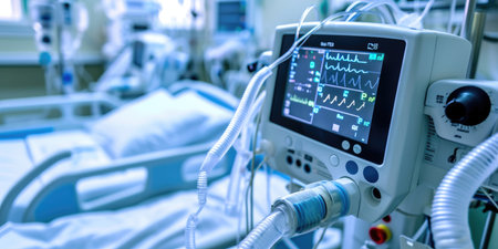 ventilator machine in an intensive care unit or hospital roomの素材