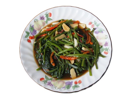 Morning-glory vine fried in garlic, chili and bean sauceの写真素材