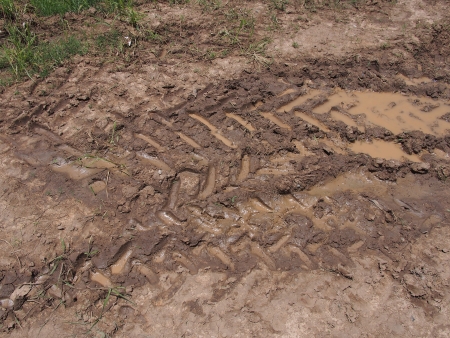 Wheel Tracks on the soilの写真素材