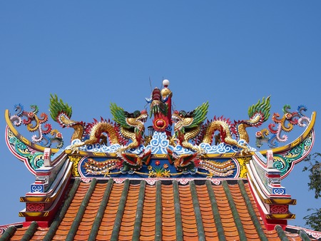 dragon on the roof of shrineの写真素材