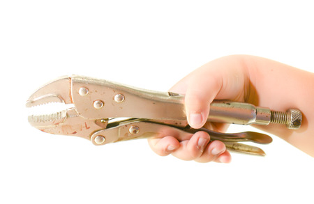 little hand holding locking pliers の写真素材