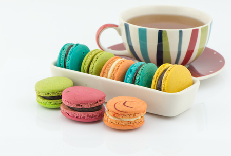Colorful macaroons on a white backgroundの写真素材