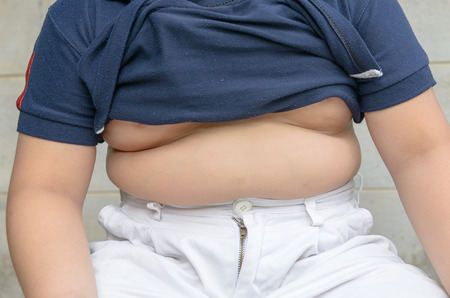 The size of stomach of children with overweight.の写真素材