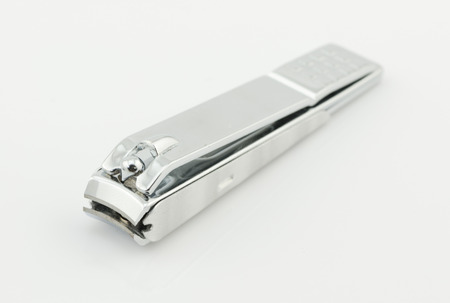 stainless steel nail clippers isolated on white backgroundの写真素材