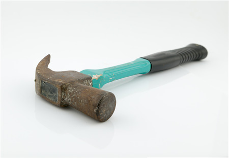 Old hammer isolated on white backgroundの写真素材
