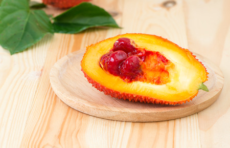 fresh slice baby Jackfruit on wood plateの写真素材