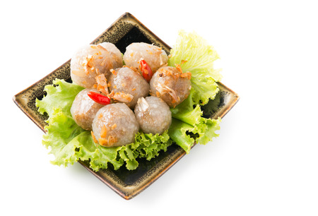 tapioca balls with pork filling isolated on white backgroundの写真素材