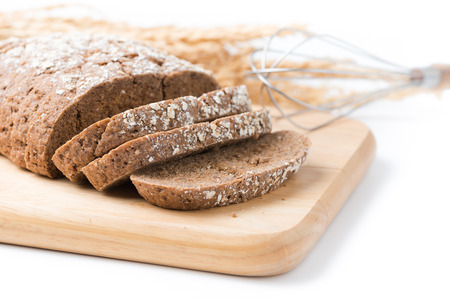 Homemade Cereal bread isolated on white background, selective focus