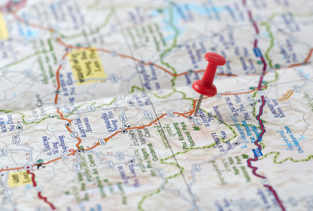 Close up of pin on Thailand map, Travel concept.の写真素材