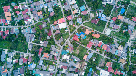 Aerial view of residential houses and driveways neighborhood, landuse concept.の写真素材