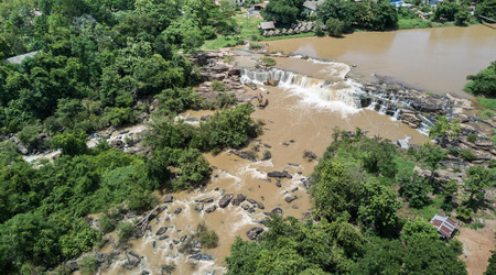 aerial photo from drone: Poi waterfall in Phitsanulok province, Thailand in rainy season.の写真素材
