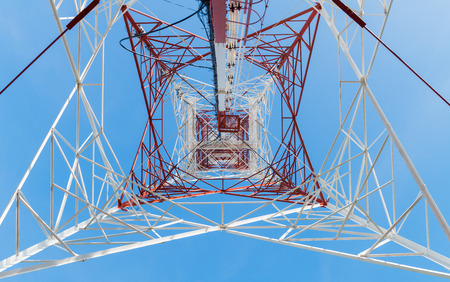 structure of tower communication on blue sky background.