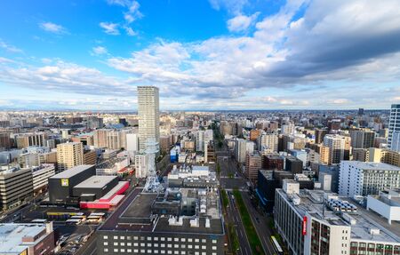 SAPPORO, HOKKAIDO, JAPAN - October 13, 2018: The view of Sapporo cityscape with cloudy and blue sky from the Sapporo Towerのeditorial素材