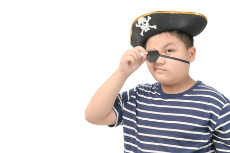 Portrait of fat pirate isolated on whiteの写真素材