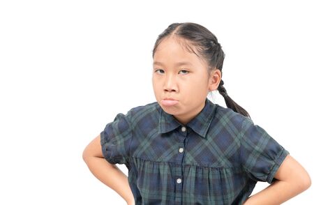 Portrait of asian little girl bored isolated on white background, emotion conceptの写真素材