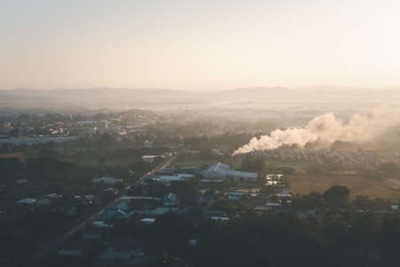 top view of Nan Province and toxic smoke drifts from the factory shaft. air pollution