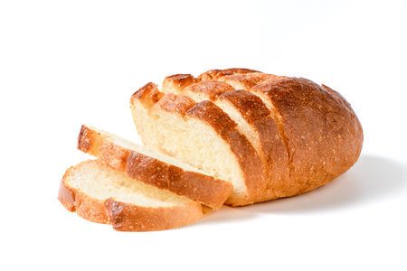 Sliced of fresh homemade french breads isolated on  white background, bakery concept