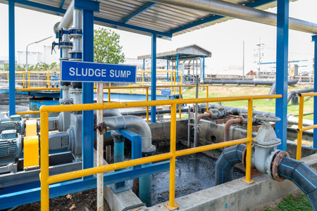 sludge sump and wastewater treatment system in industrial plants. environmental science and reuse...