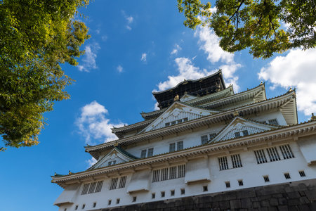 Osaka castle with blue sky background at Osaka city, Japan, Landmark conceptのeditorial素材