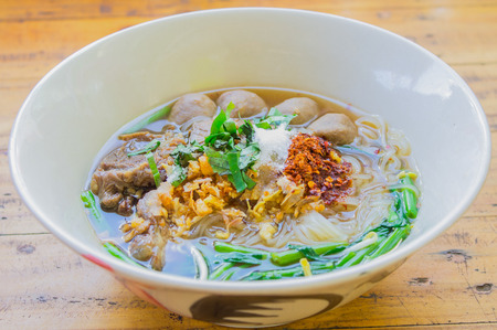 noodle soup and meat ballの写真素材