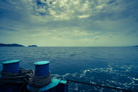 Looking the ocean on the ship at twilight and mysterious nightly