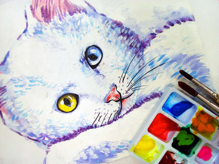 Art painting oil color Smiling cute catの写真素材