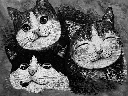Art painting oil color Smiling Blink 
  cute cat  from thailandの写真素材
