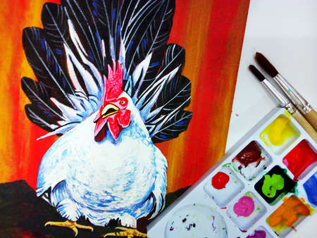 Art painting Oil color backgrounds for design chicken  hen from thailandの写真素材