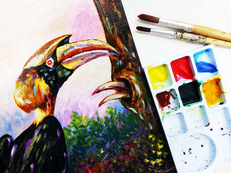 Art painting Oil color backgrounds for design bird from thailandの写真素材