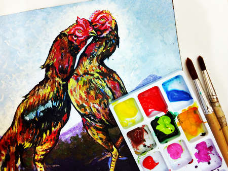 Art painting Oil color backgrounds for design chicken  hen from thailandの写真素材