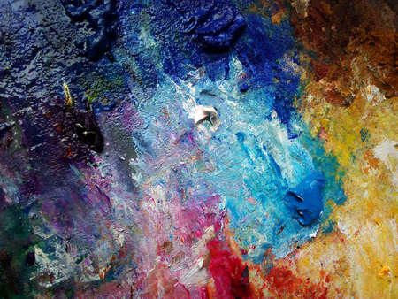 Oil palette that combines colors to make bright colors is a beautiful art.の写真素材