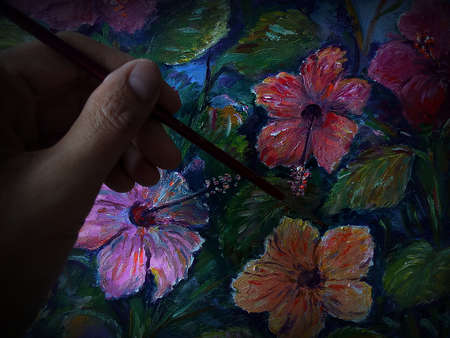 Painting Modern Art Abstract  backgrounds for design , Colorful on canvasの写真素材