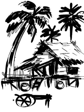 Art painting Thai pattern Ancient Thai landの写真素材