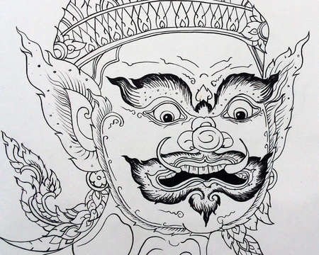 Art painting Thai pattern Ancient Thai landの写真素材
