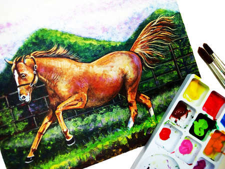 Art painting Fine art Oil color running horse Lucky from Thailandの写真素材