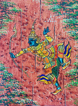 Art   oil  Color  background  Hand drawn   Literature Ramayana   Thai pattern from thailand