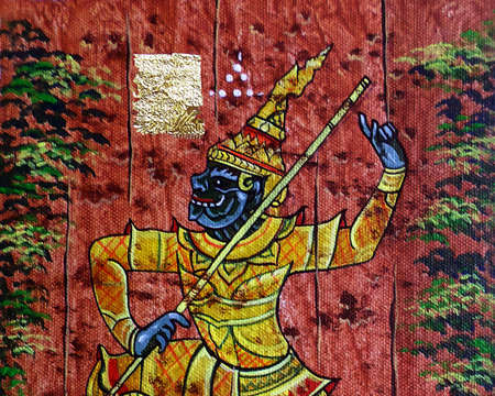Art   oil  Color  background  Hand drawn   Literature Ramayana   Thai pattern from thailandの写真素材