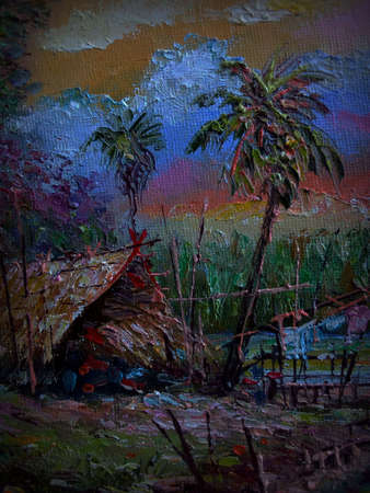 Art painting Oil color northeast  Countryside  in the provinces Thailandの写真素材