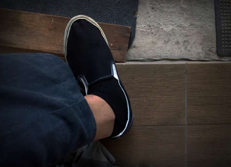 Photo foot Cement Walkway Brick Construction Backgroundの写真素材