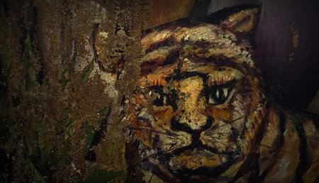 Art ,painting ,Oil color ,Scary , tiger face,Thailandの写真素材