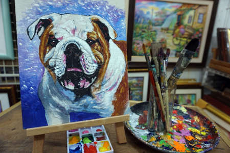 Hand drawn,Art ,painting ,Oil color, bulldog ,Thai landの写真素材