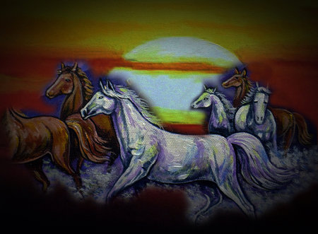 Art ,painting ,Fine art ,Oil ,color ,running ,horse, Lucky ,from Thailandの写真素材