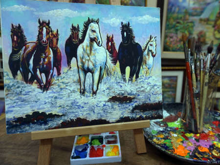 Art ,painting ,Fine art, Oil ,color ,running horse, Lucky, from Thailandの写真素材
