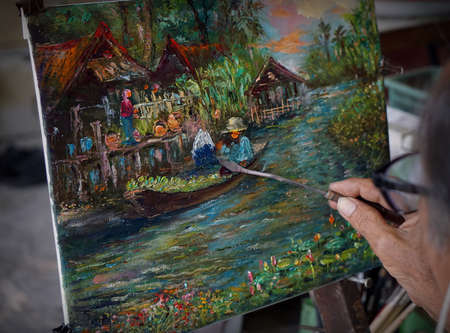 Art ,painting ,Oil ,color, Hut ,northeast ,Thailand ,Countrysideの写真素材