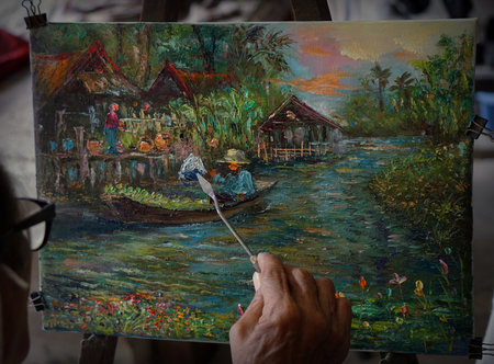 Art ,painting ,Oil ,color, Hut ,northeast ,Thailand ,Countrysideの写真素材