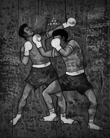 black and white Art painting Acrylic color Muaythai , Thai boxingの写真素材