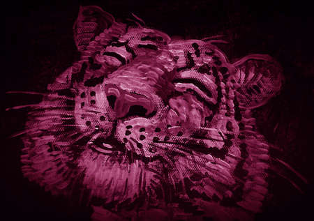 Art painting Fine art Oil color cute tiger in dark purpleの写真素材