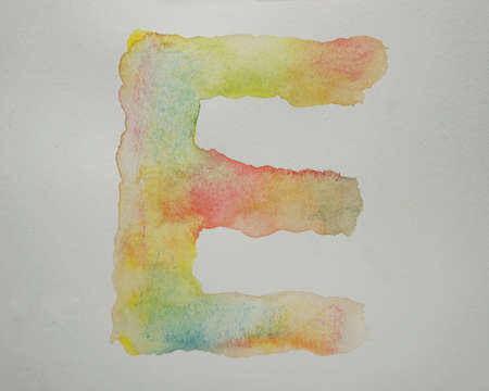 Watercolor art with a brush painted in letters  , Eの写真素材