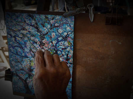 Art oil painting , cherry blossom flower , abstract , design , background from thailand
